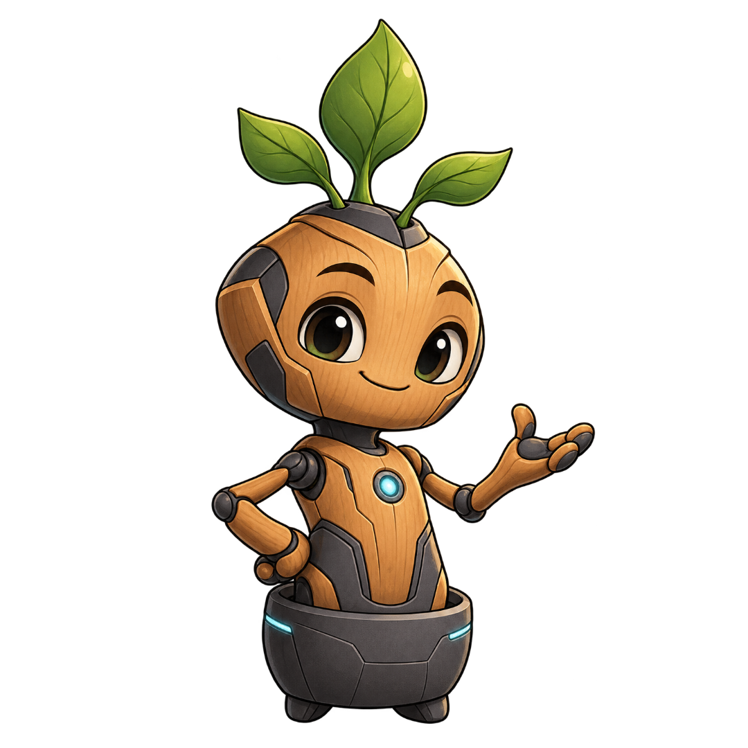 Kisaanu, a friendly wood-and-leaf field intelligence robot